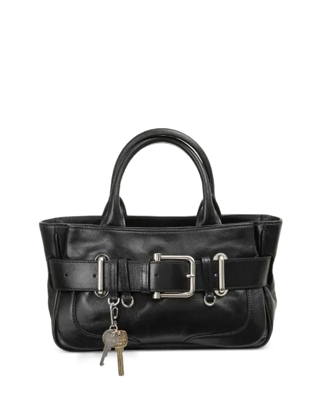 OSOI Black Mini Brocle Buckled Leather Tote Bag