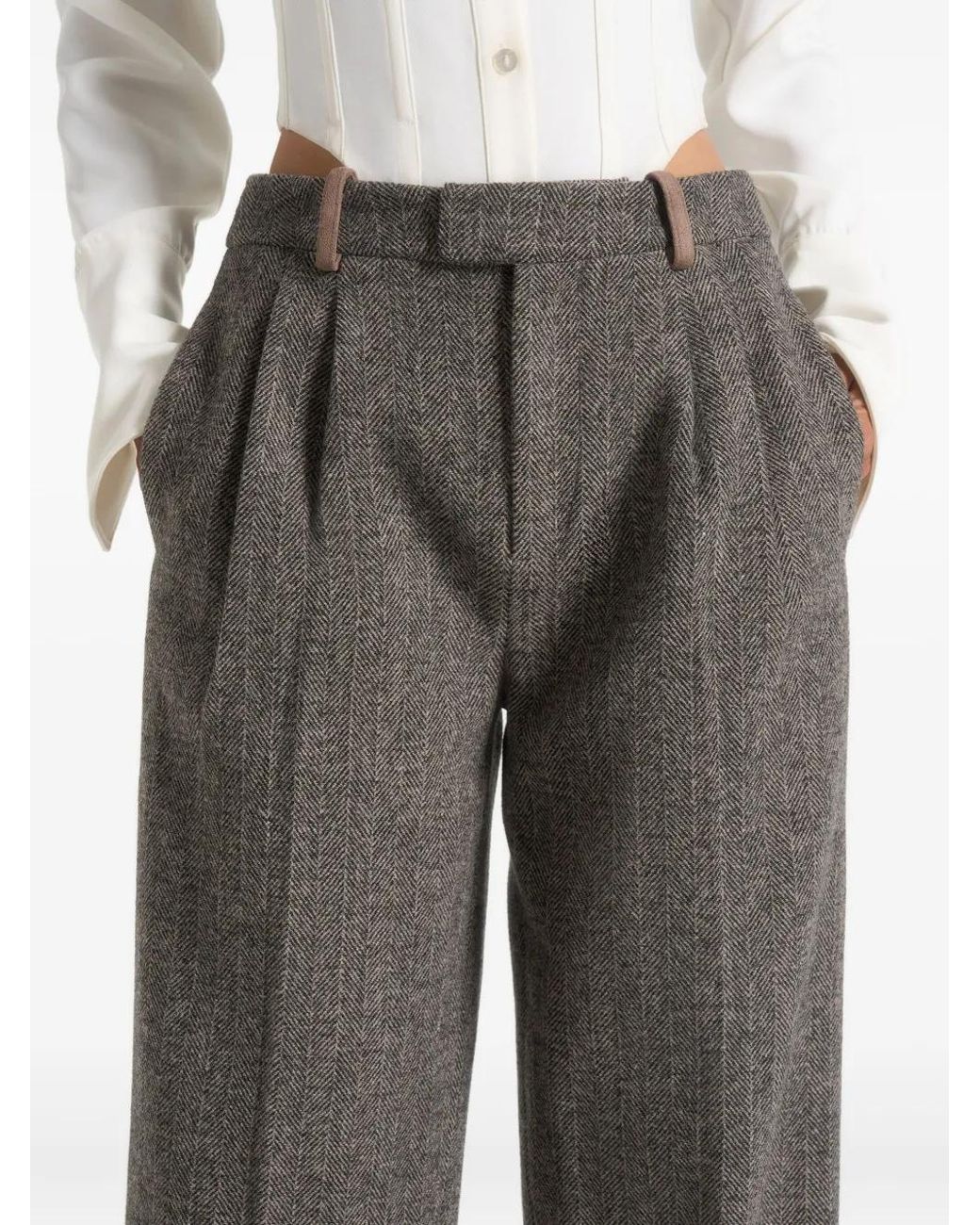 Manière De Voir Gray Julie Herringbone Wool Twin Pleat Trousers