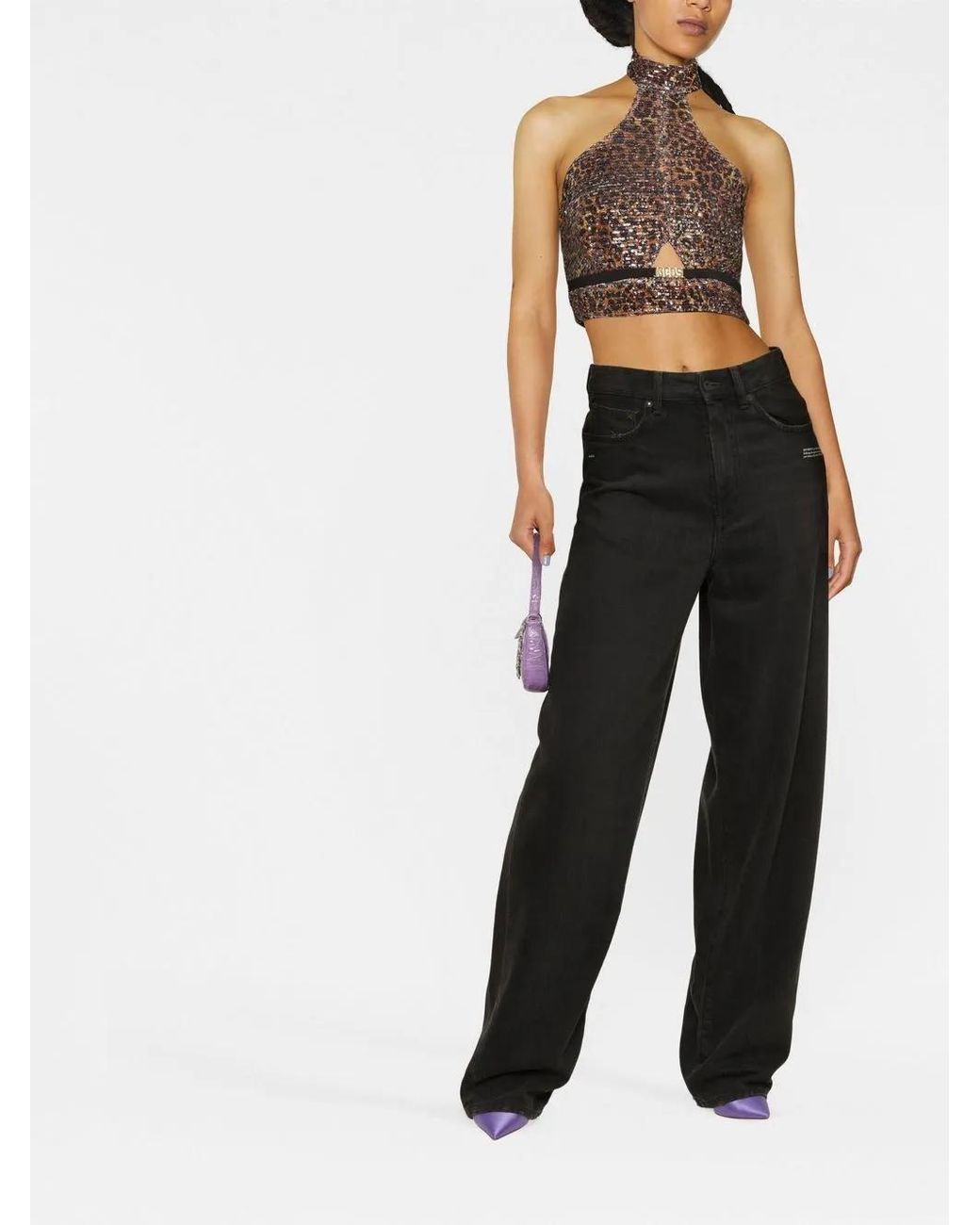 Gcds Brown Leopard-Print Halterneck Top