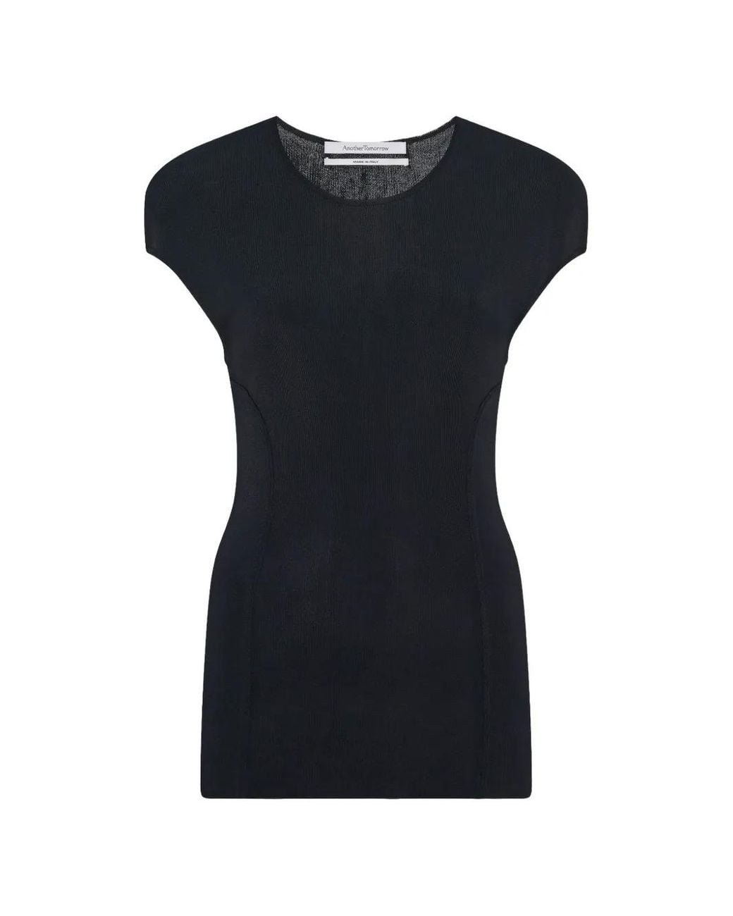 Another Tomorrow Black Seamed Fitted Top