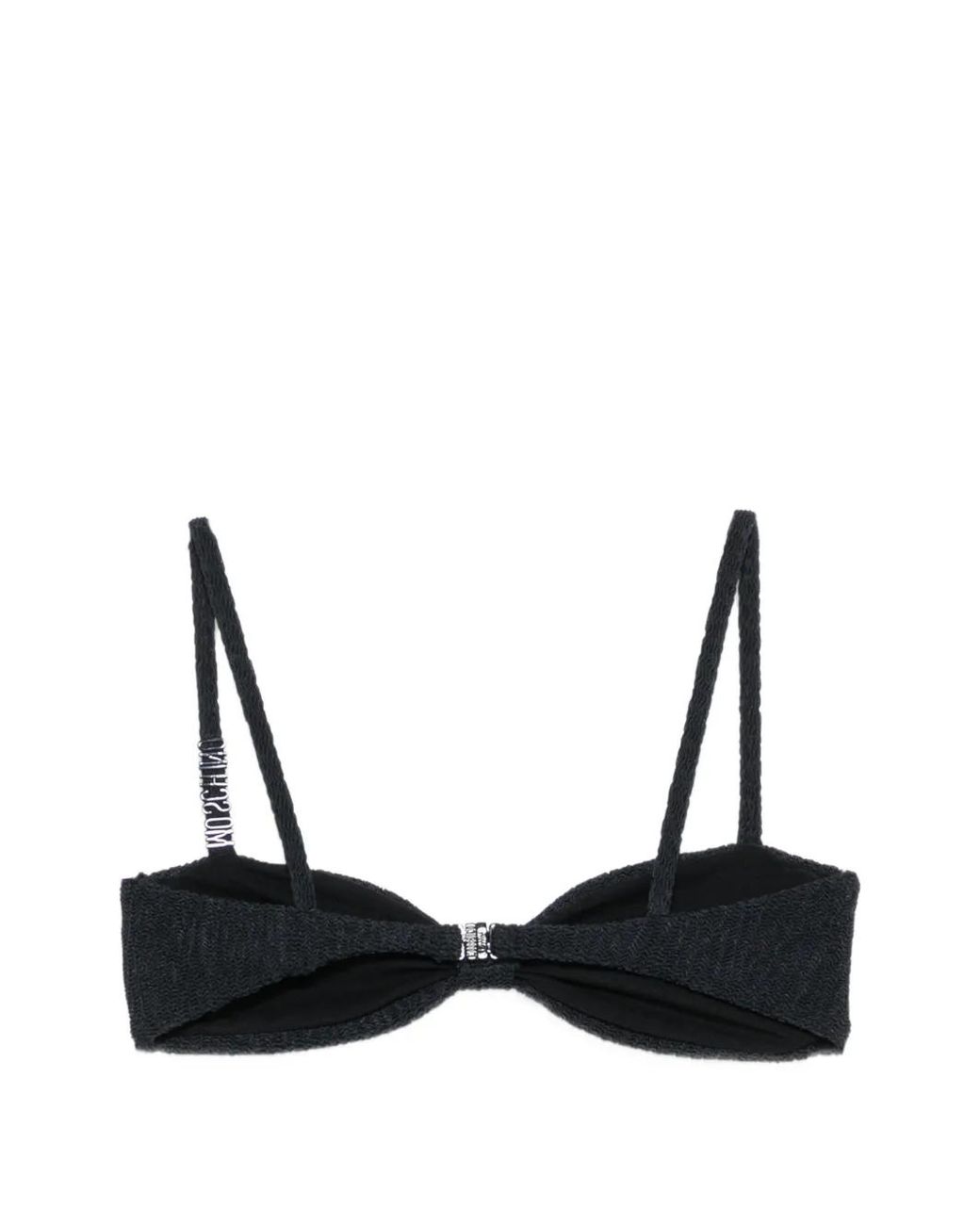 Moschino Black Logo-Detail Crinkled Bikini Top