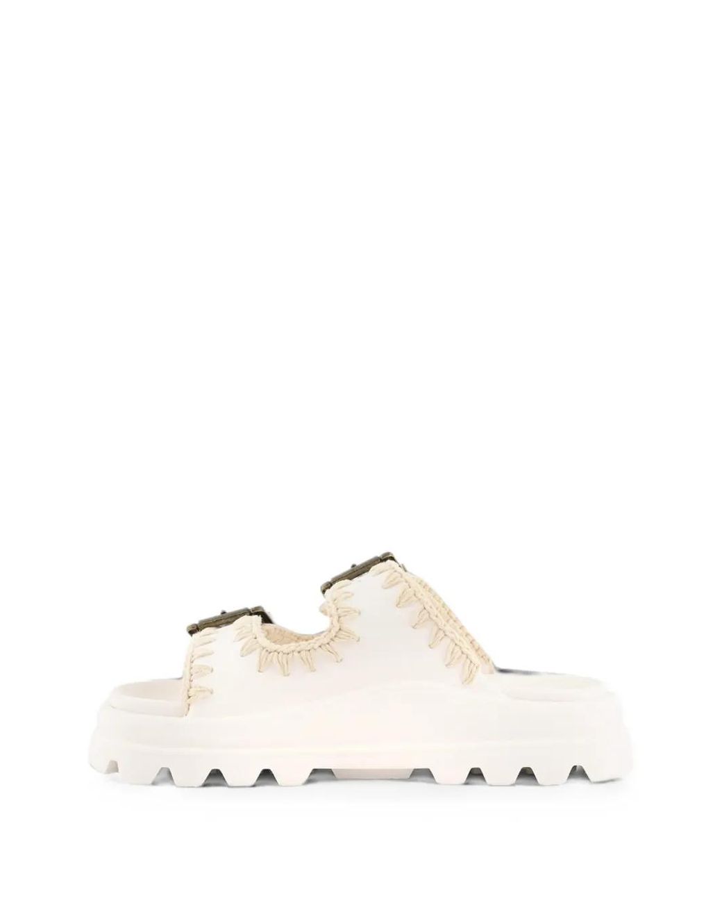 Mou White Eva Crochet-Trim Buckle Slides