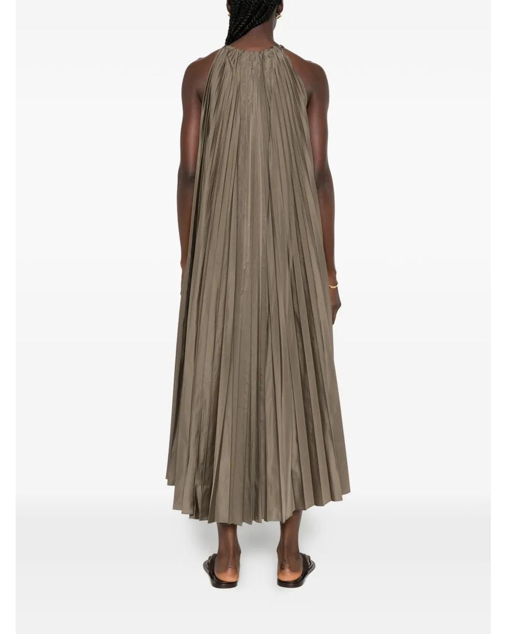 Max Mara Natural Pleated Halterneck Midi Dress