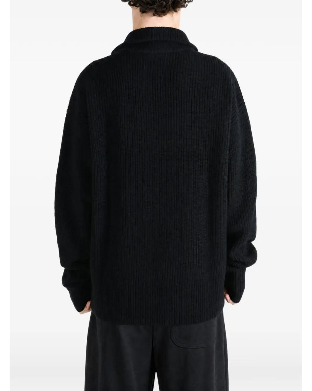 Extreme Cashmere Black Ribbed-Knit Zip-Up Sweater