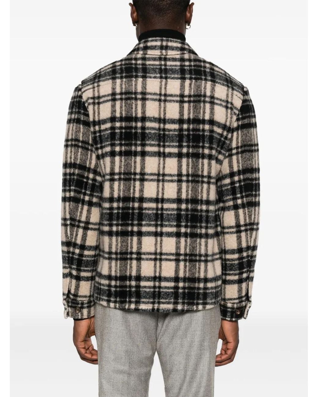 Eleventy Black Checkered Shirt Jacket for men