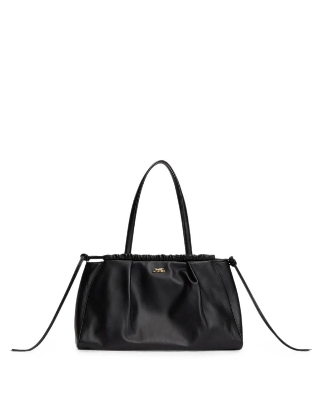 Tommy Hilfiger Black Ruched-Trim Logo-Plaque Tote Bag
