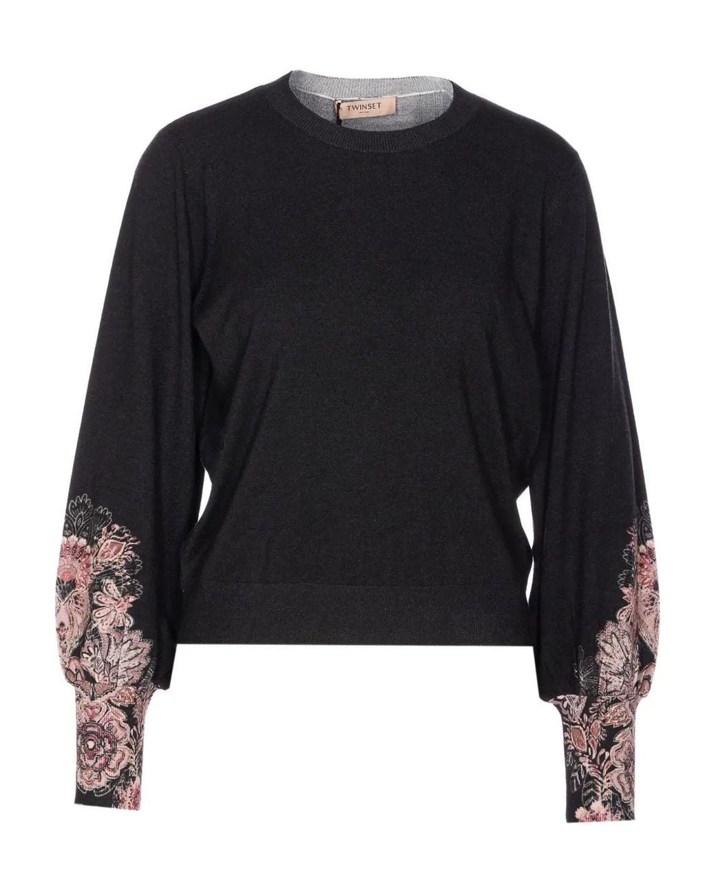 Twinset Blue Sleeve-Detail Crew-Neck Sweater