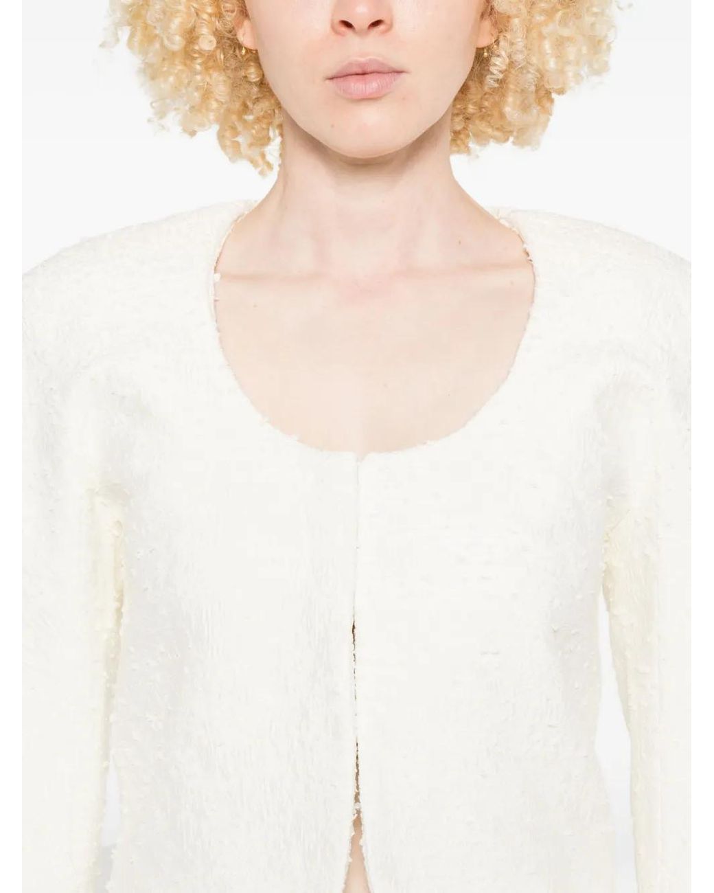 Jacquemus White Cropped Tweed Jacket
