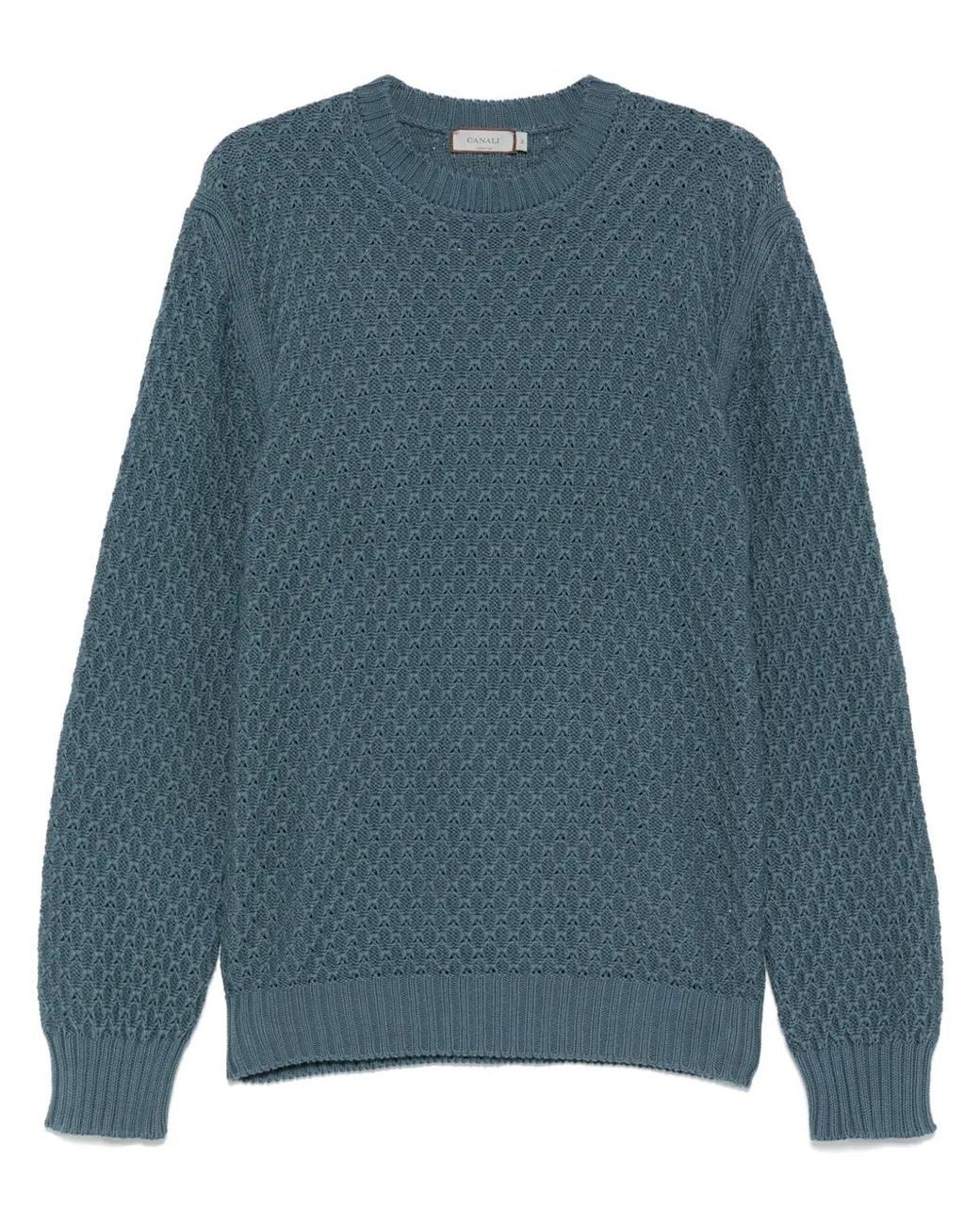 Canali Blue Cotton Sweater for men