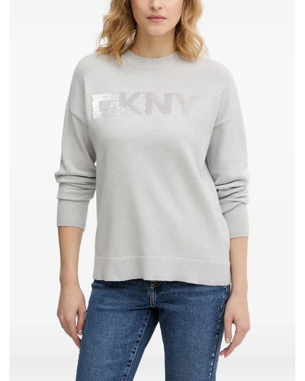 DKNY Gray Sequin-Logo Sweater
