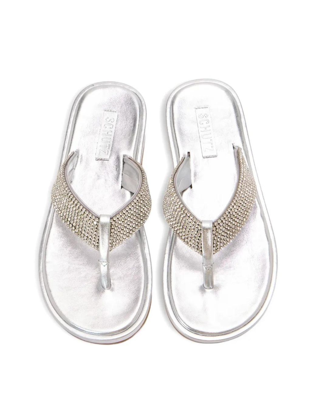 SCHUTZ SHOES White Crystal-Embellished Thong Sandals