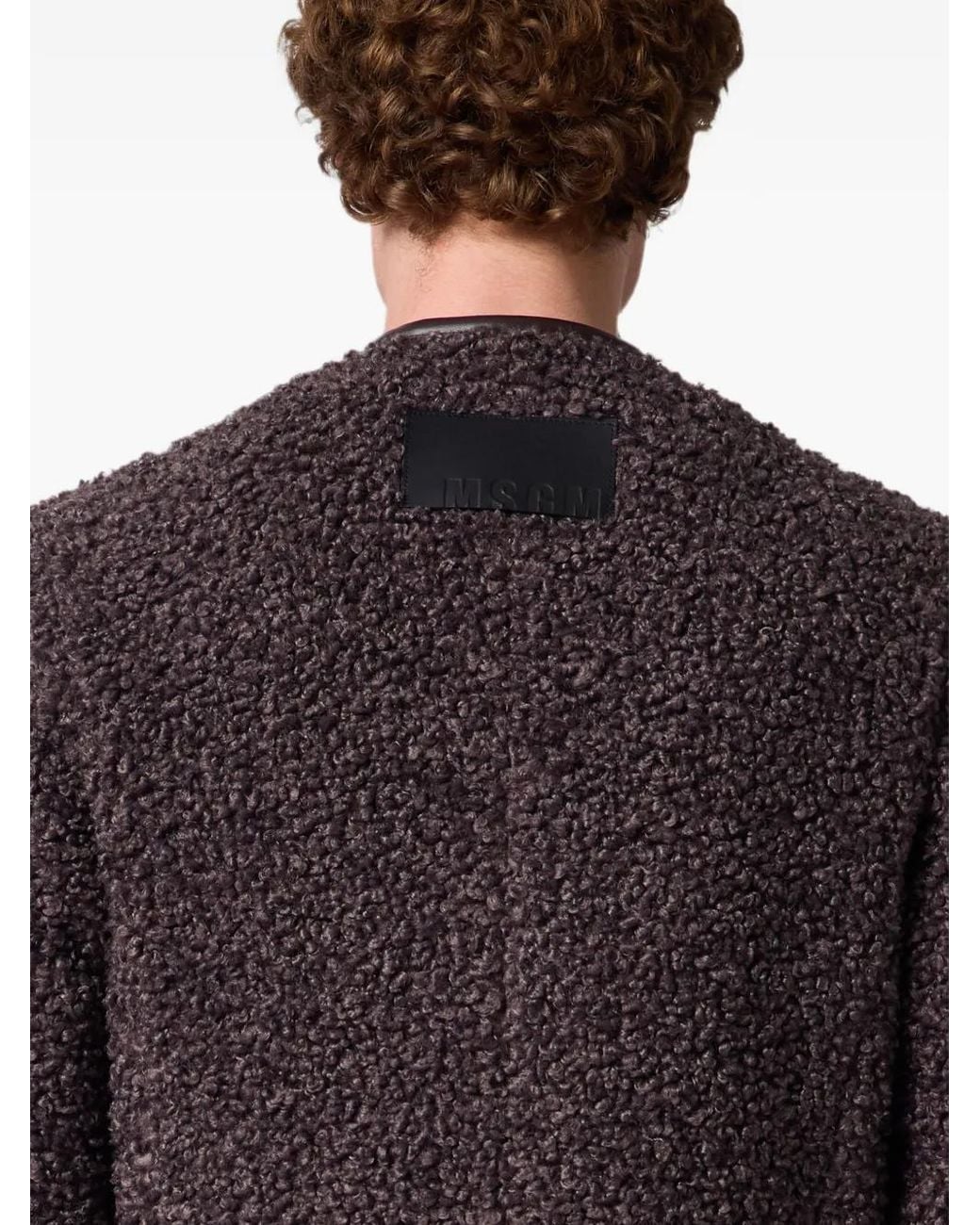 MSGM Brown Bouclé-Texture Leather-Trim Jacket for men