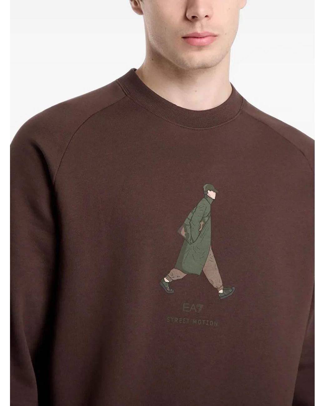 EA7 Brown Graphic-Print Raglan-Sleeve Sweater for men