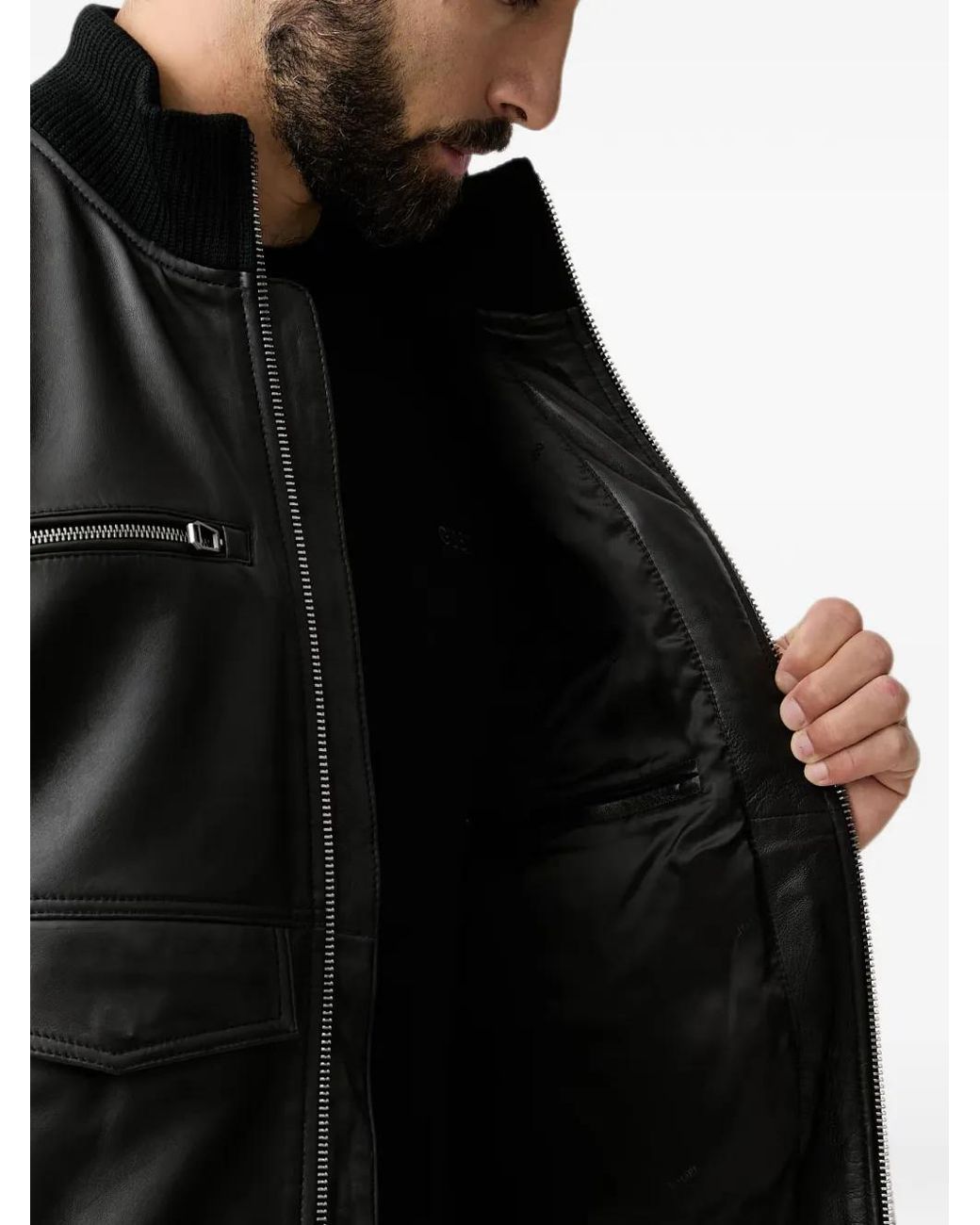 Joop! Black Calf Leather Panelled Jacket for men