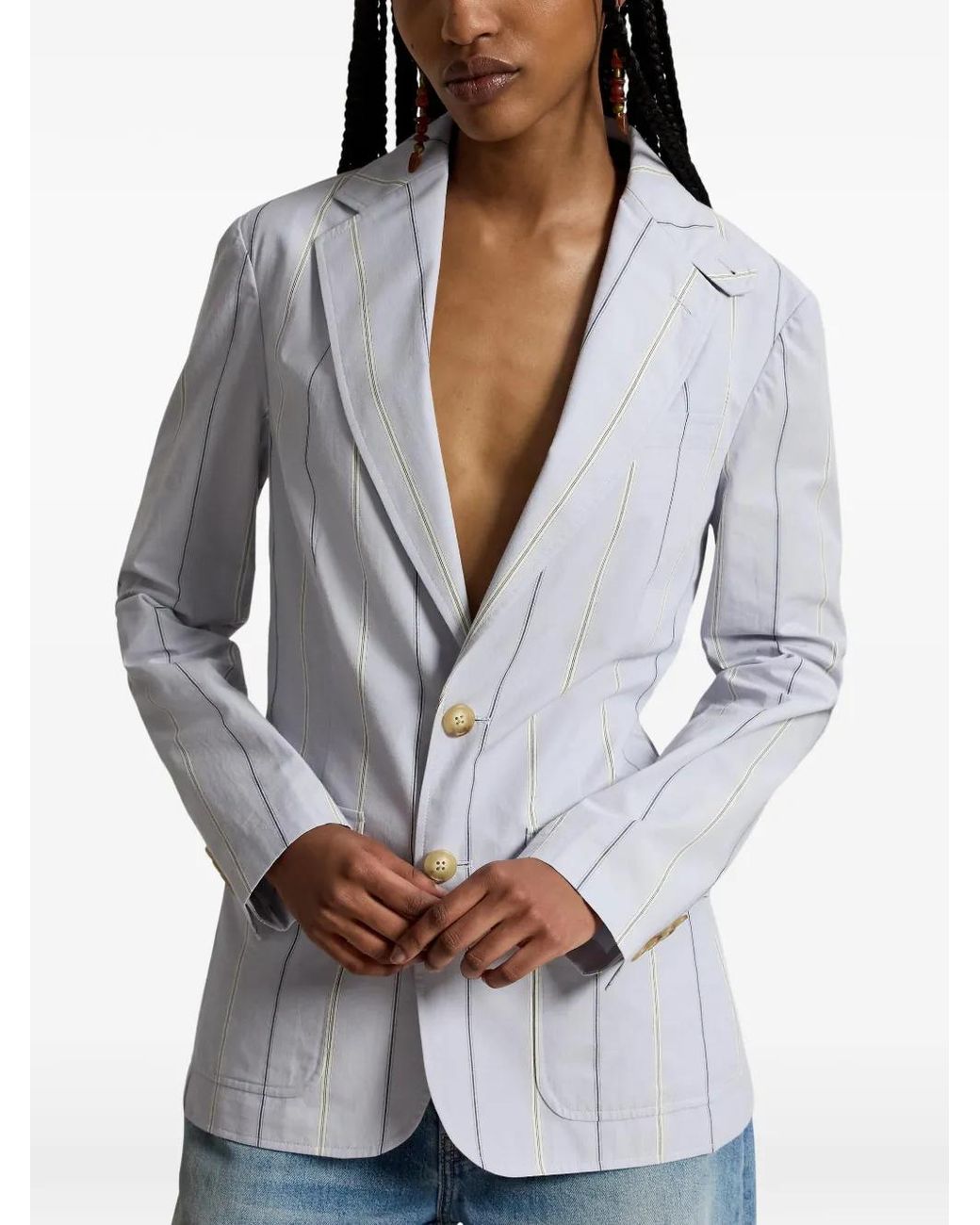 Polo Ralph Lauren Blue Striped Single-Breasted Blazer