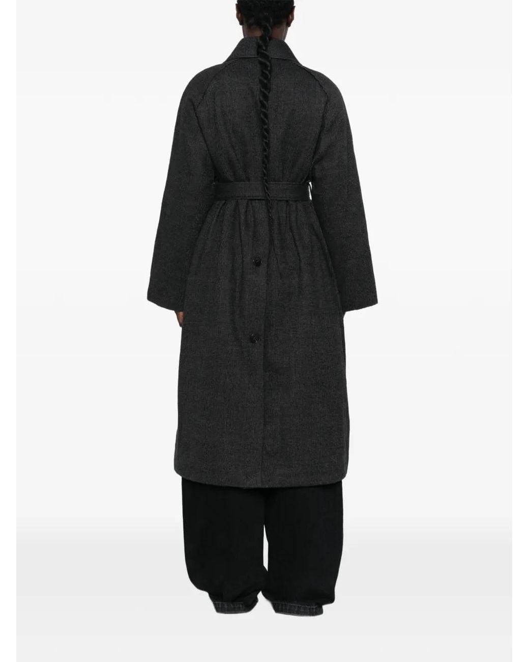 SOH Black Manteau Ceinturé À Carreaux