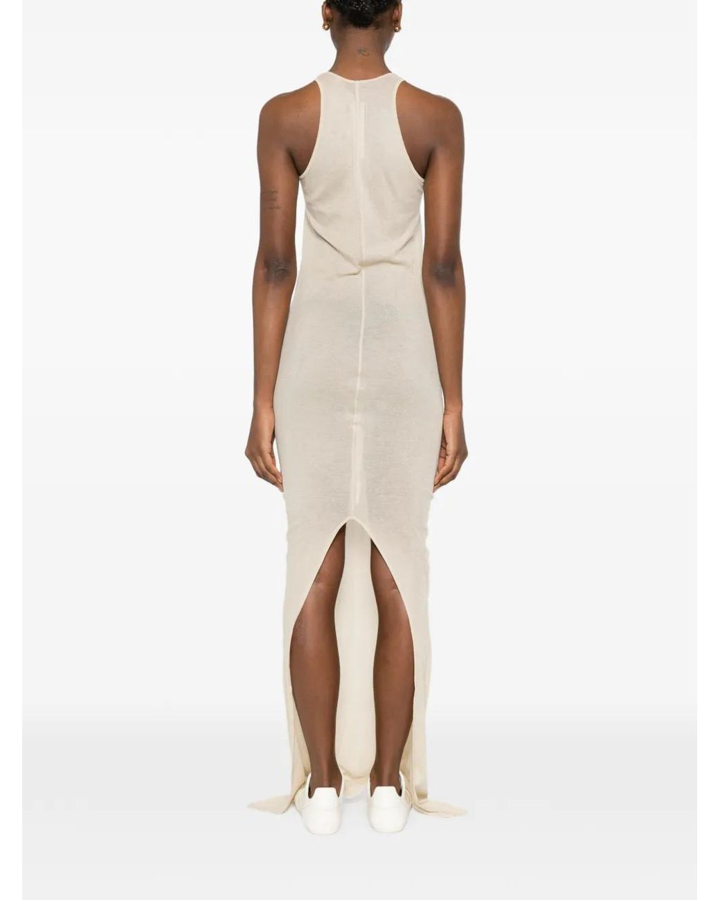 Rick Owens White Ribbed Semi-Sheer Maxi Dress