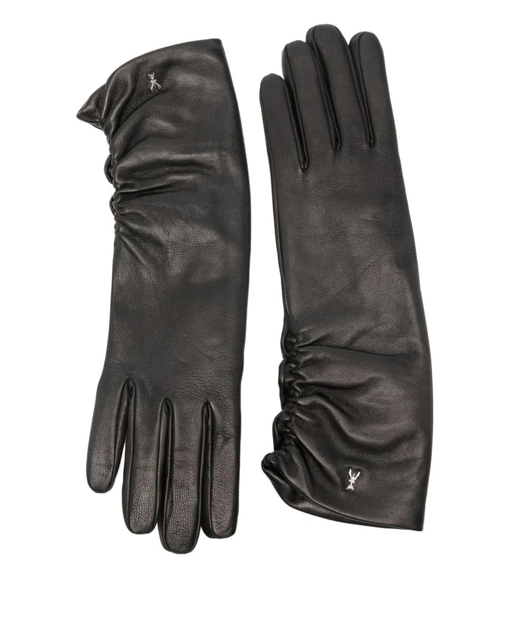 Patrizia Pepe Black Ruched Leather Gloves