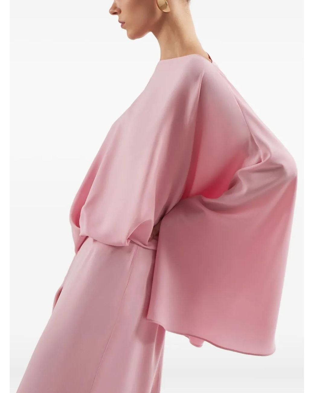 Taller Marmo Pink Eolia Cape-Sleeve Maxi Dress