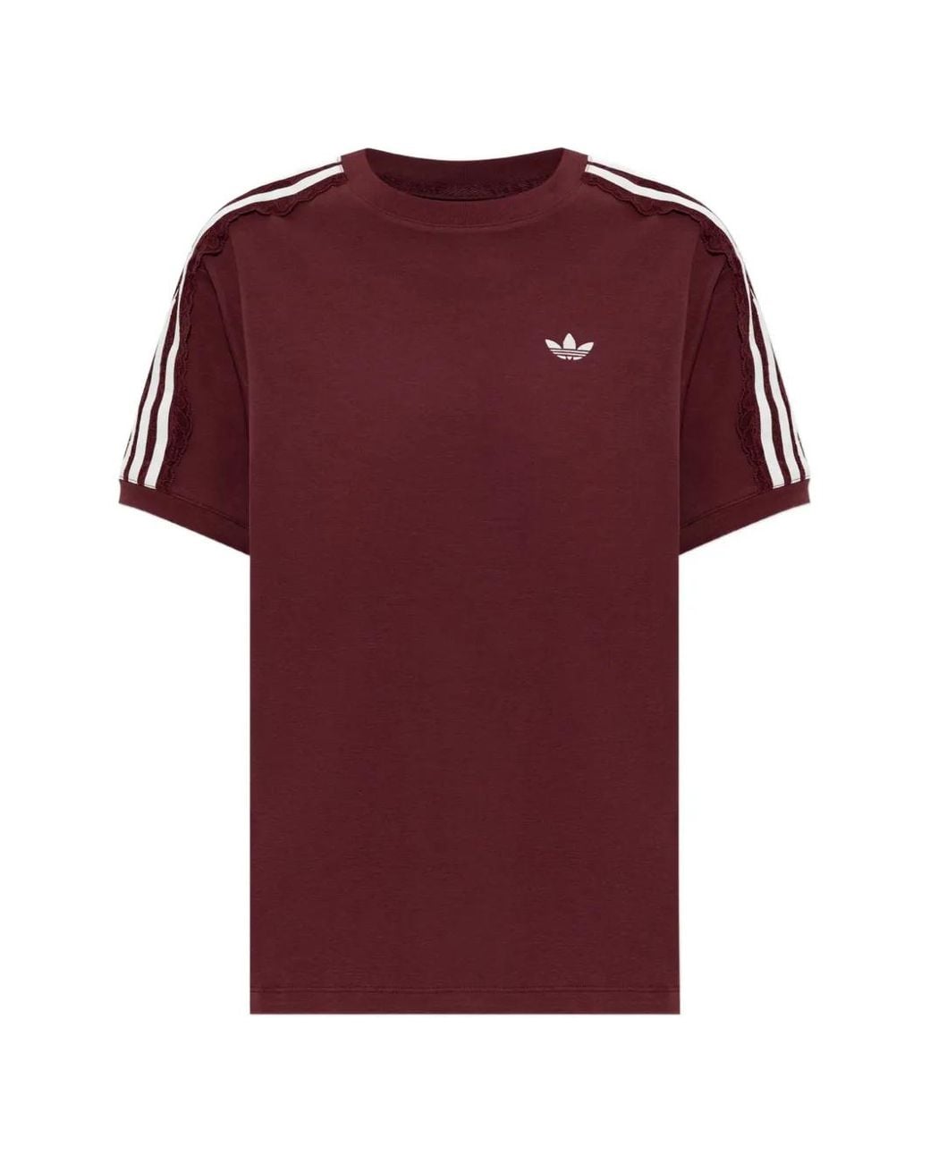 Adidas Red Lace-Trim Side-Stripe T-Shirt