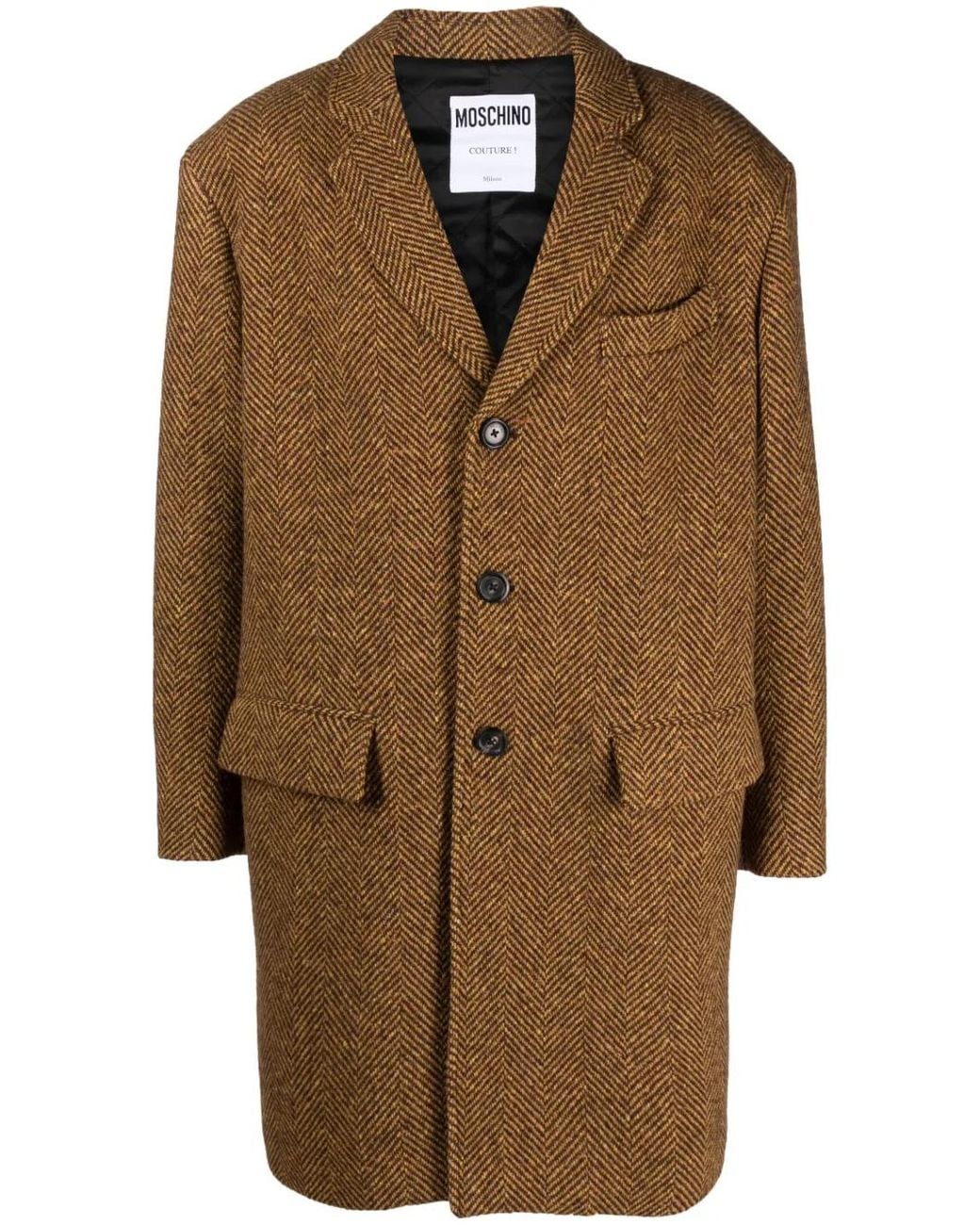 Moschino Brown Slogan-Print Wool Peacoat for men