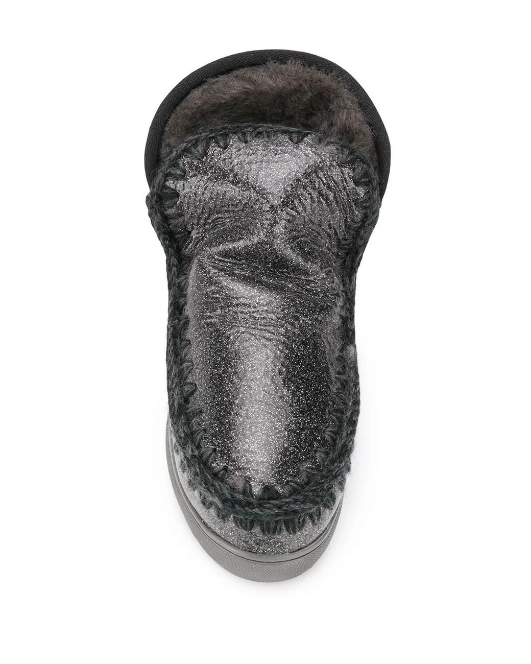 Mou Black Crochet Stitch-Trim Glitter Sneaker Boots