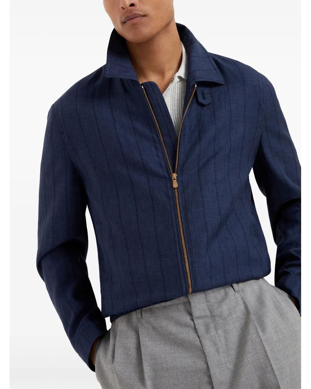 Brunello Cucinelli Blue Striped Zip-Up Jacket for men