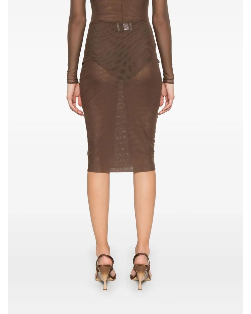 Atu Body Couture Brown Mesh-Design Midi Skirt