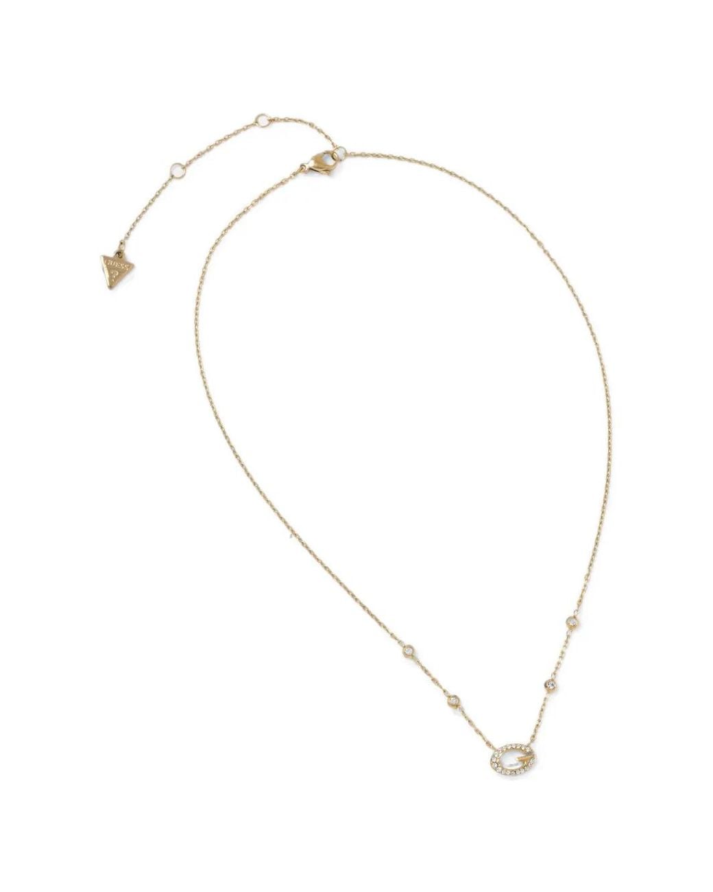 Guess White Crystal-Embellished G Logo Necklace