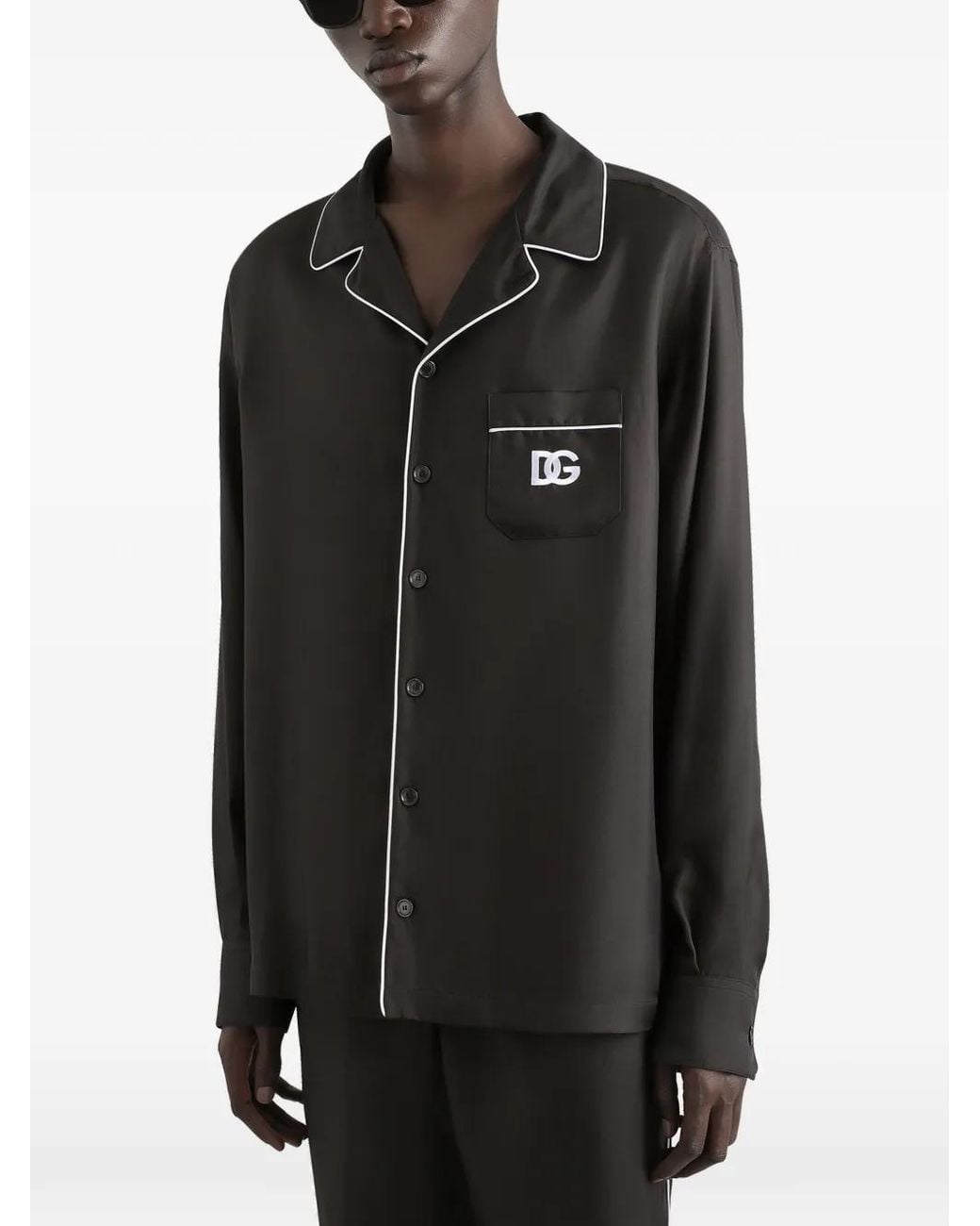 Dolce & Gabbana Black Logo-Embroidered Silk Shirt for men