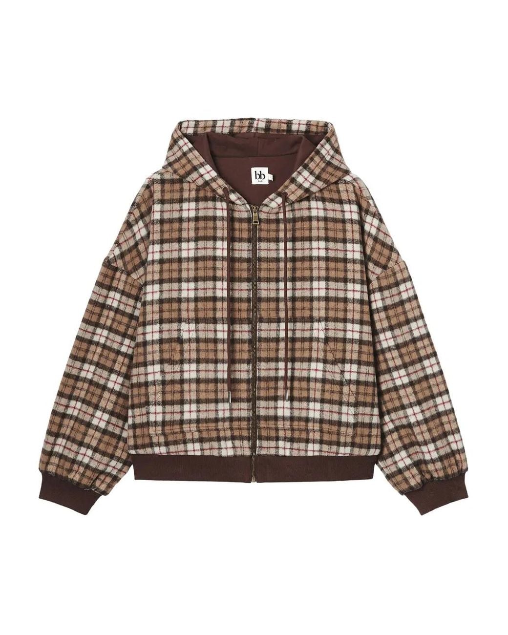 B+ AB Brown Check-Pattern Hoodie
