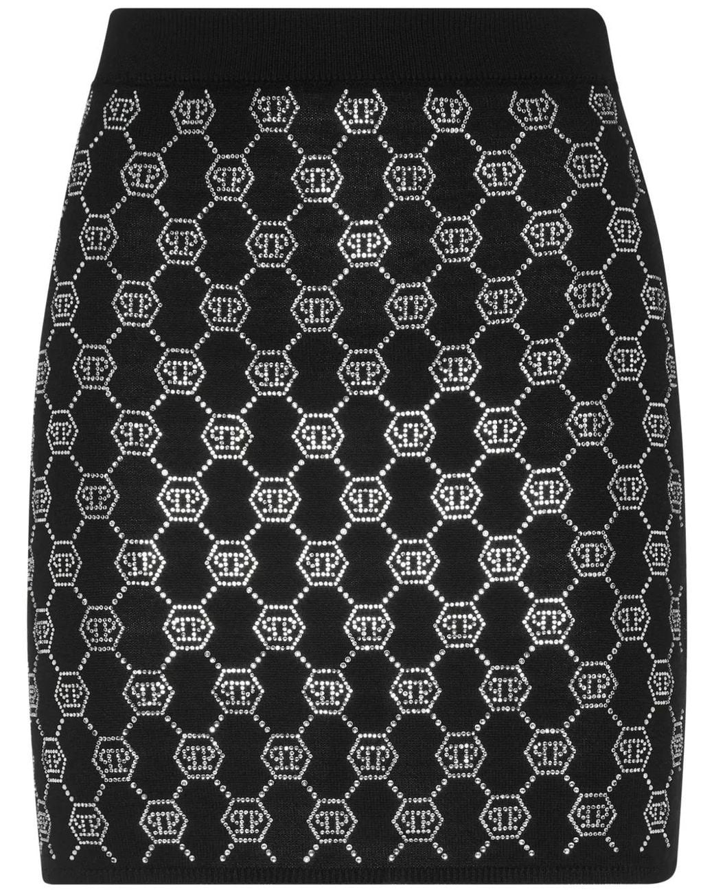 Philipp Plein Black Monogram Knitted Skirt