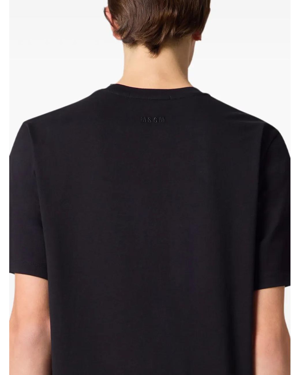 MSGM Black Graphic-Print Logo-Embroidered T-Shirt for men