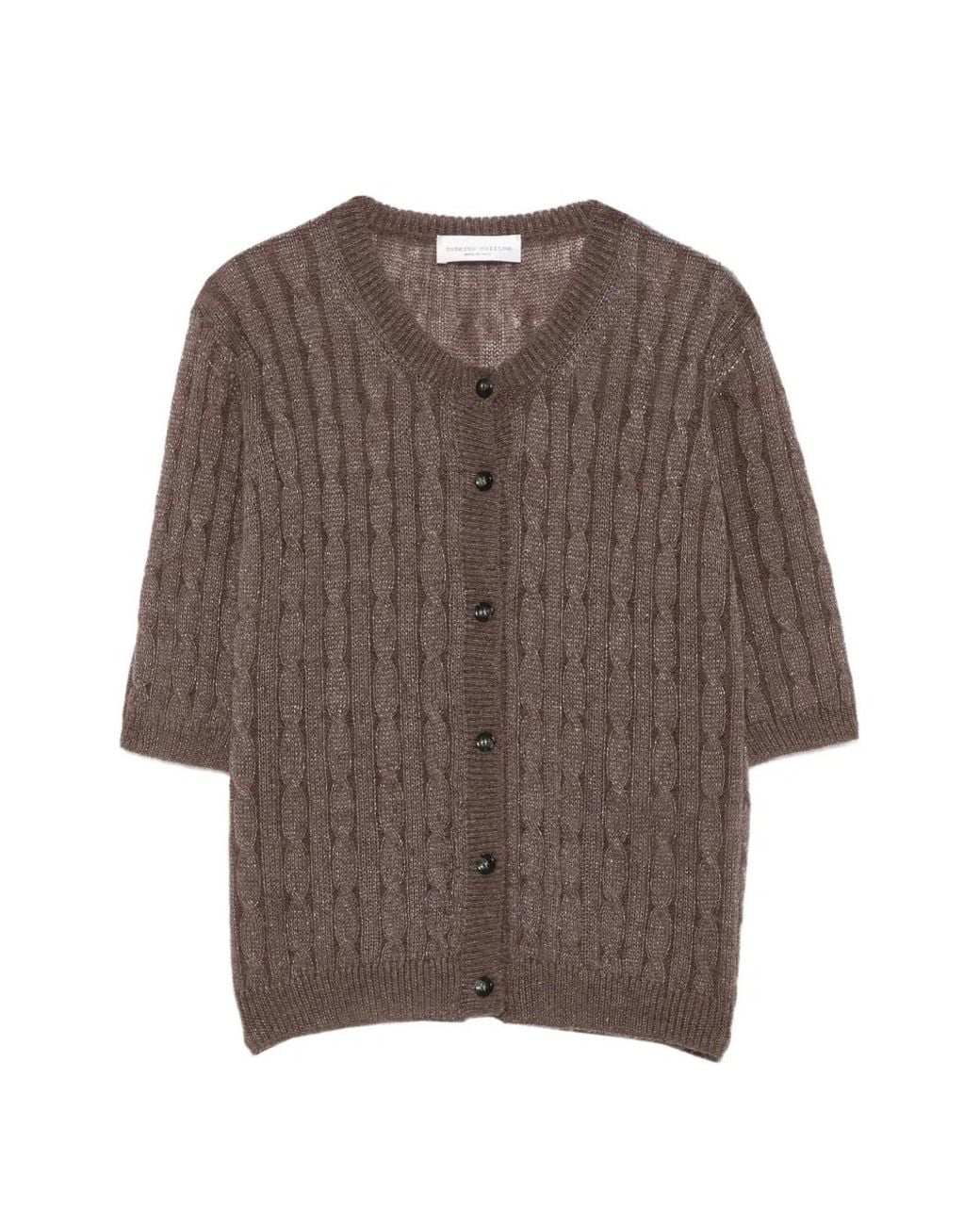 Roberto Collina Brown Cable-Knit Short-Sleeve Cardigan