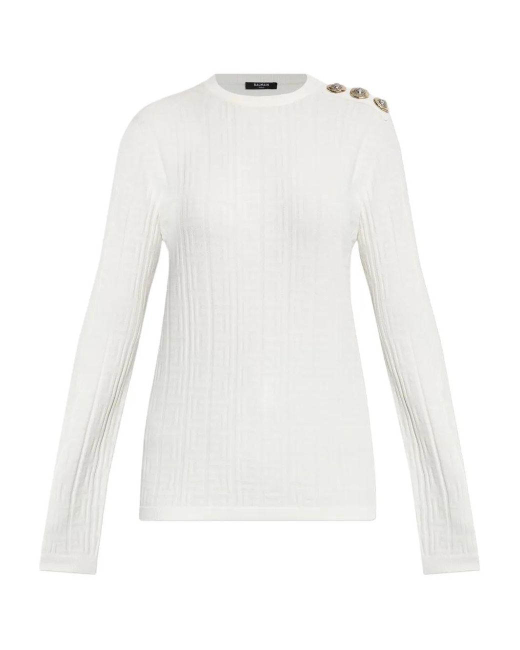 Balmain White Button-Detail Long-Sleeve Jumper