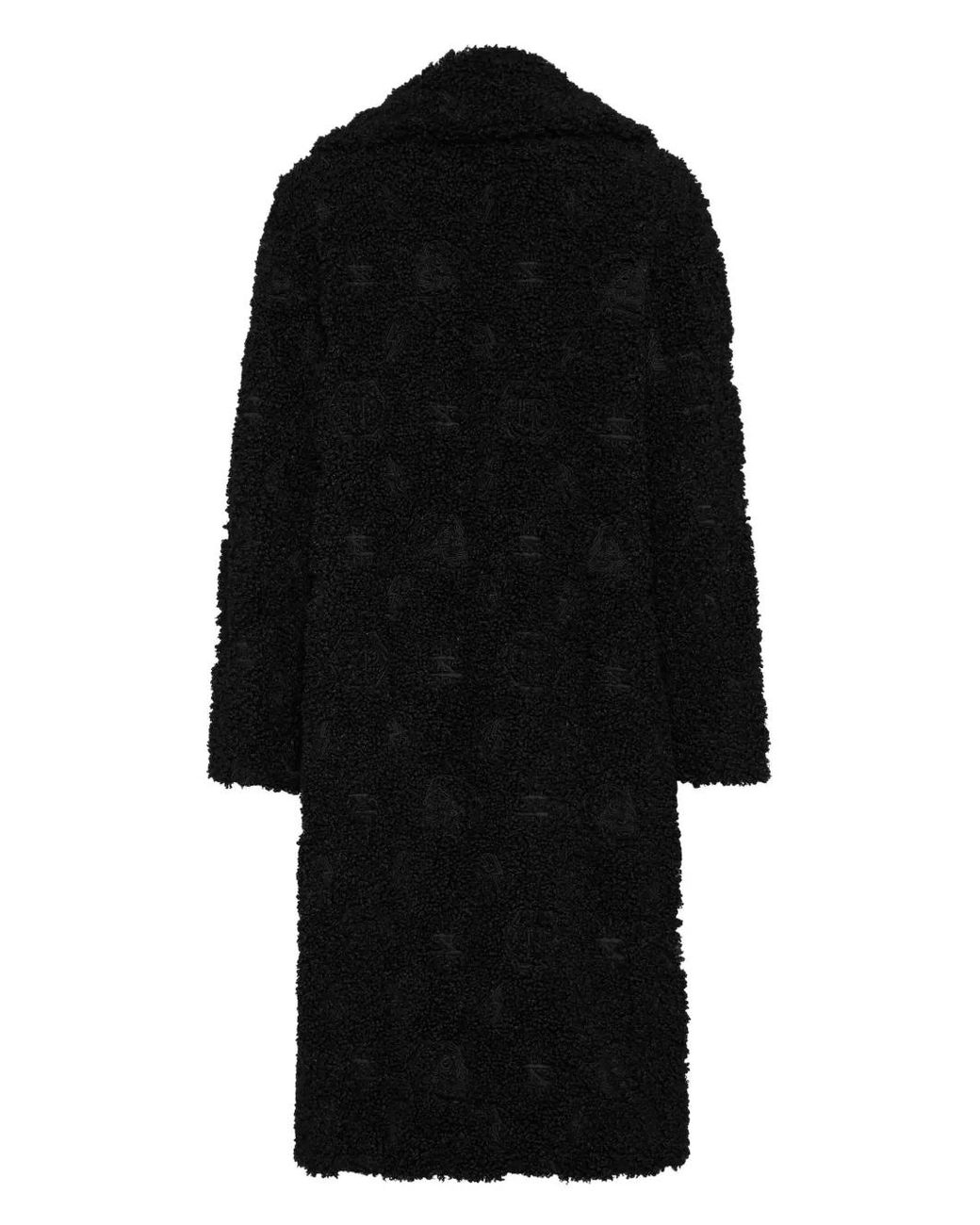 Philipp Plein Black Monogram Fur Coat
