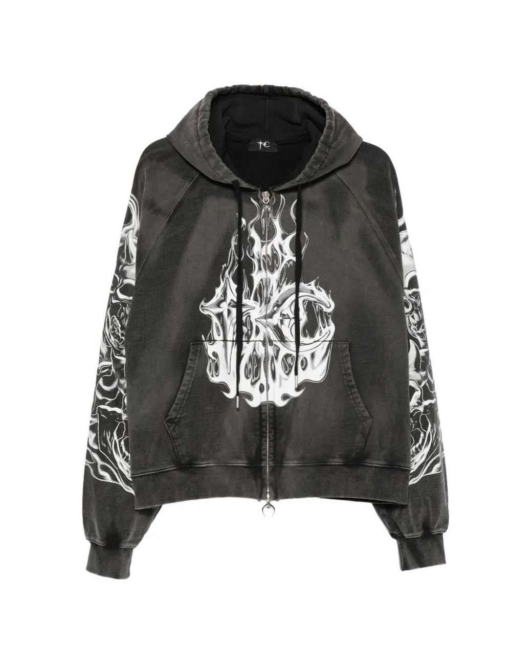 THUG CLUB Black Graphic-Print Zip-Up Hoodie for men