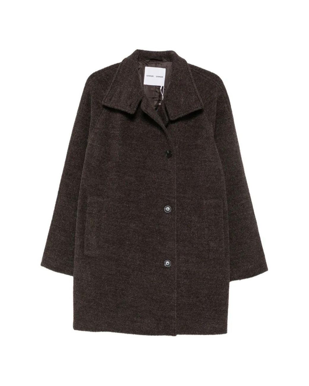 Samsøe & Samsøe Black High-Neck Button-Up Coat