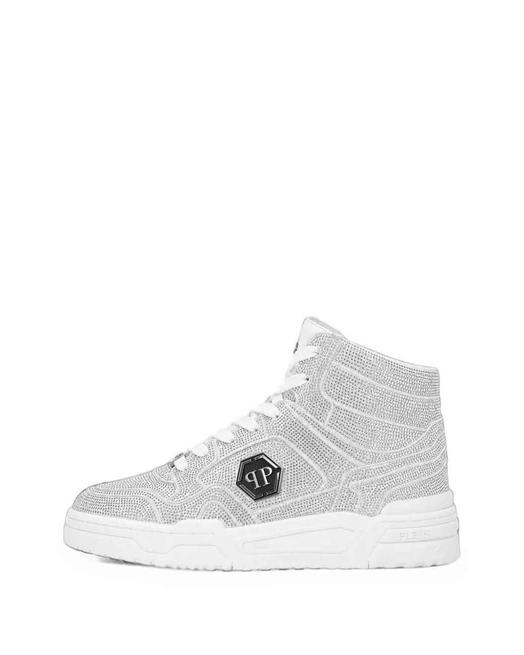 Philipp Plein White Mid Top Predator V2 Strass Sneakers
