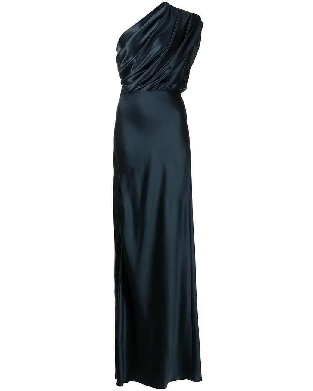 Michelle Mason Blue Silk Asymmetrical Gathered Gown