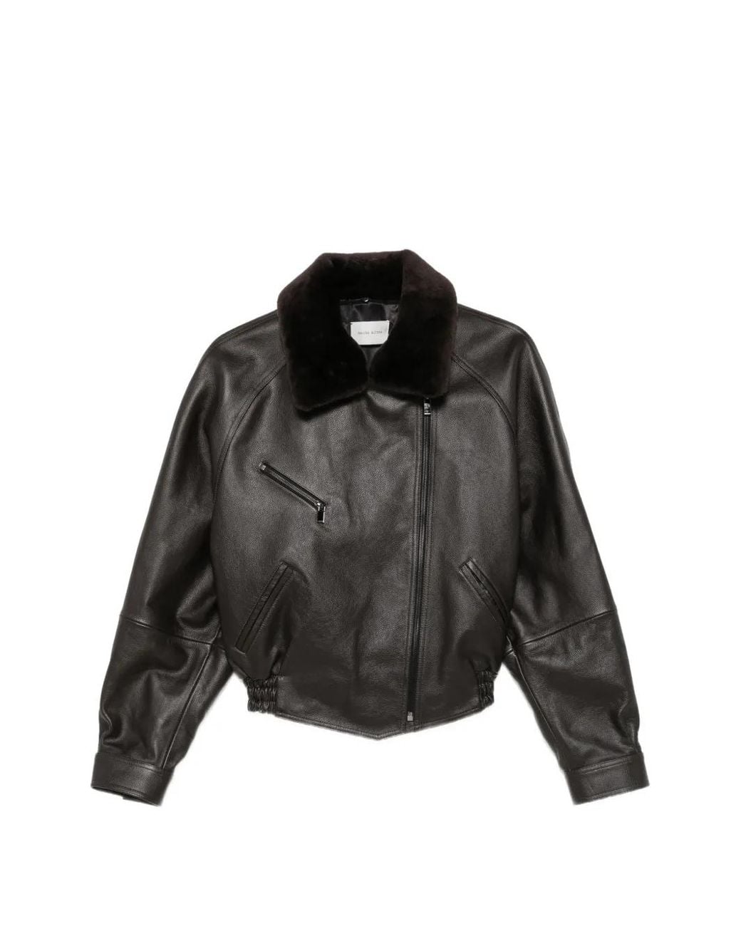 Magda Butrym Black Shearling-Collar Leather Jacket