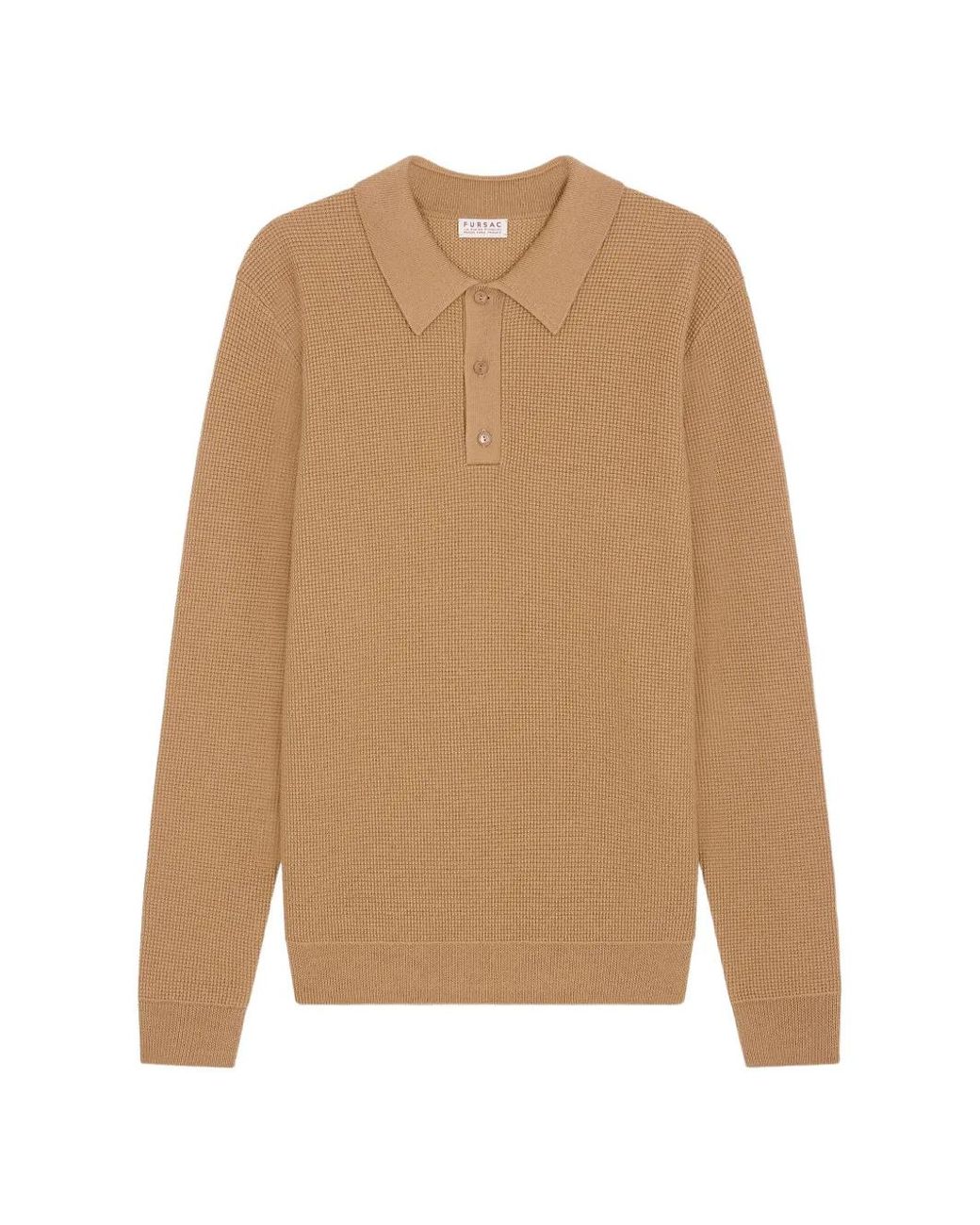Fursac Natural Waffle-Knit Wool Polo Shirt for men