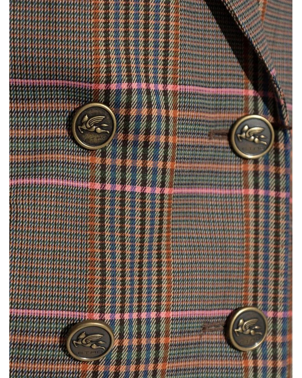 Etro Brown Double-Breasted Checked Blazer