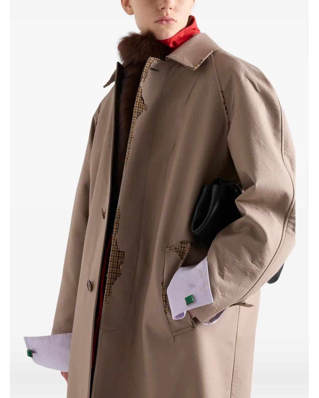 Prada Natural Bonded Poplin Coat With Devoré Effect