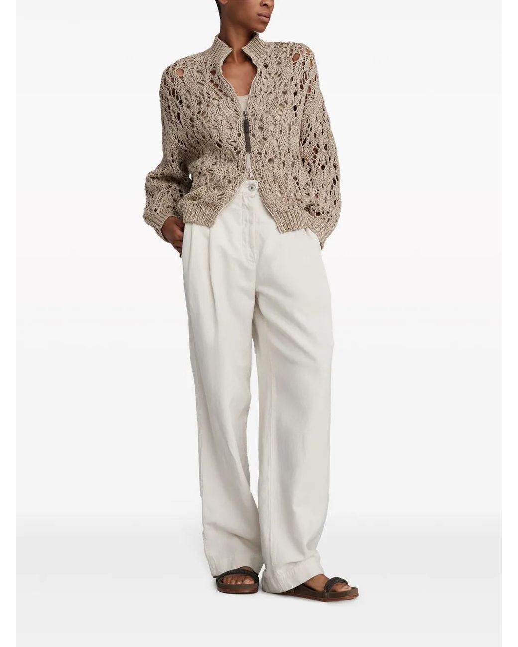 Brunello Cucinelli White Leather Flat Sandals