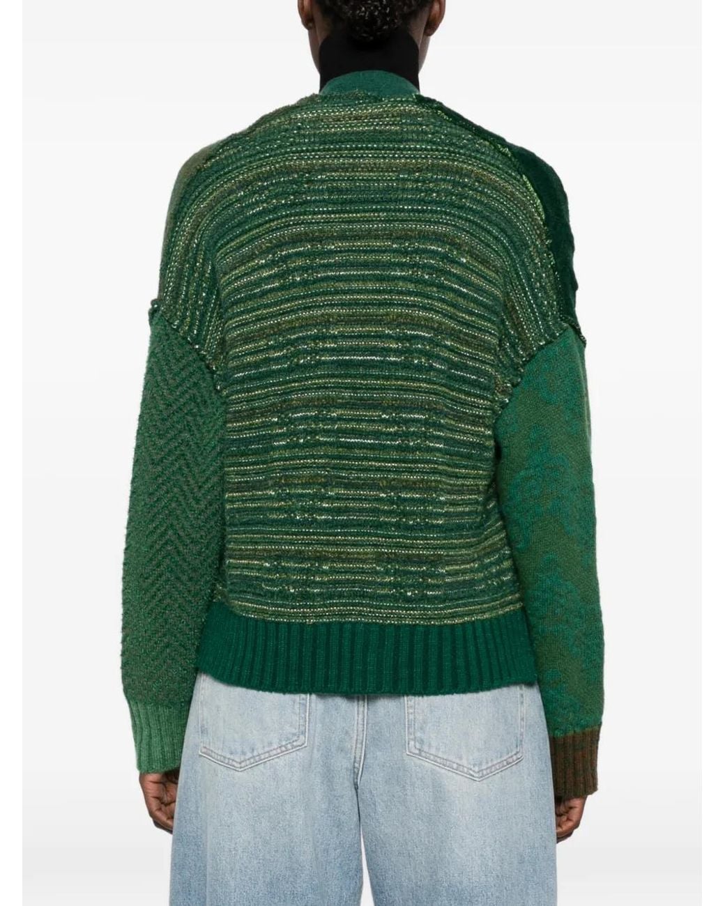 ESSENSI Green Iris Patchwork V-Neck Cardigan