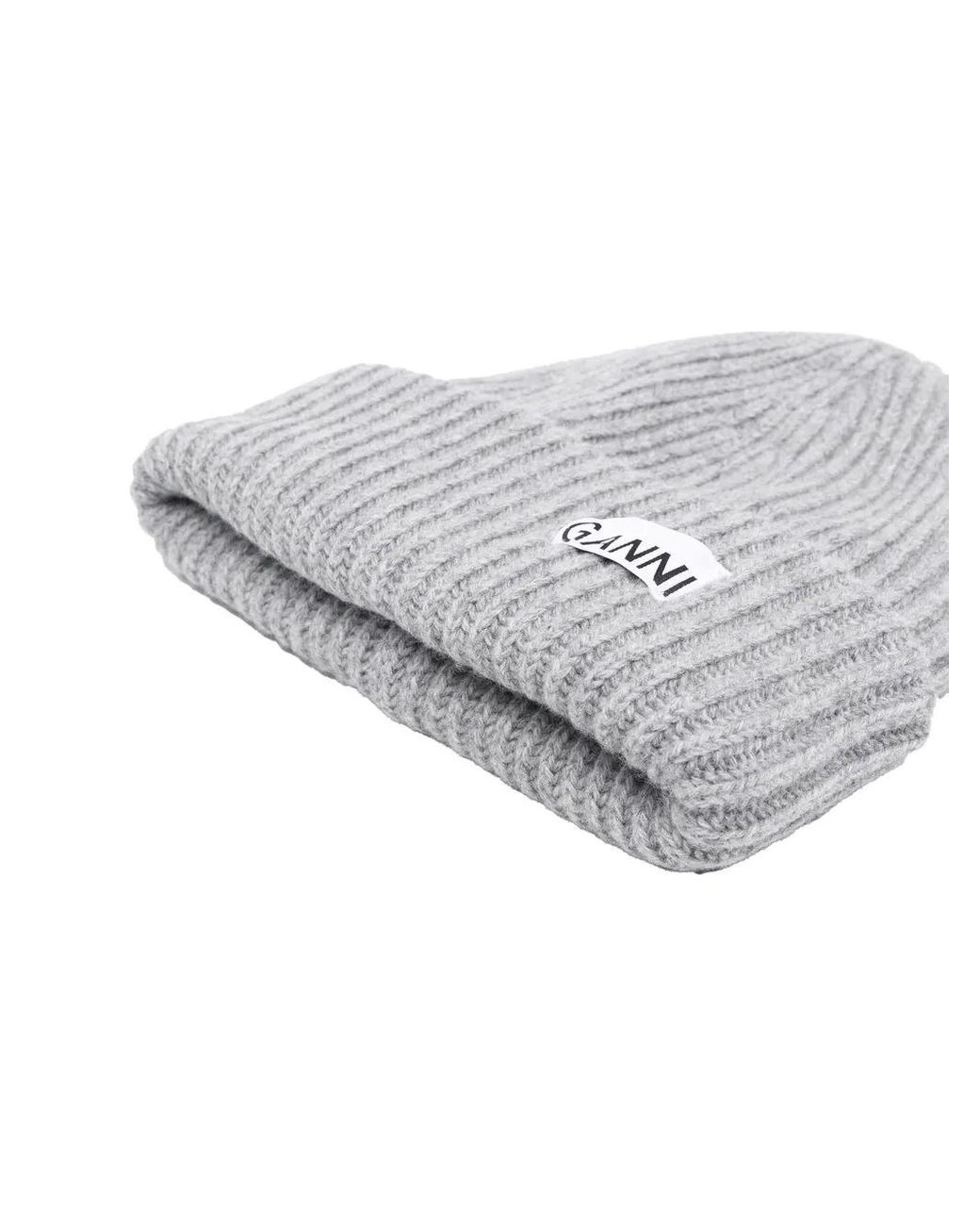 Ganni Gray Mixed Cap Wool