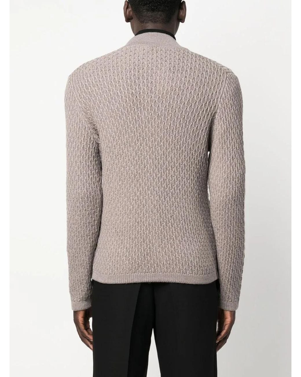 Canali Gray Textured-Knit Merino Wool Cardigan for men