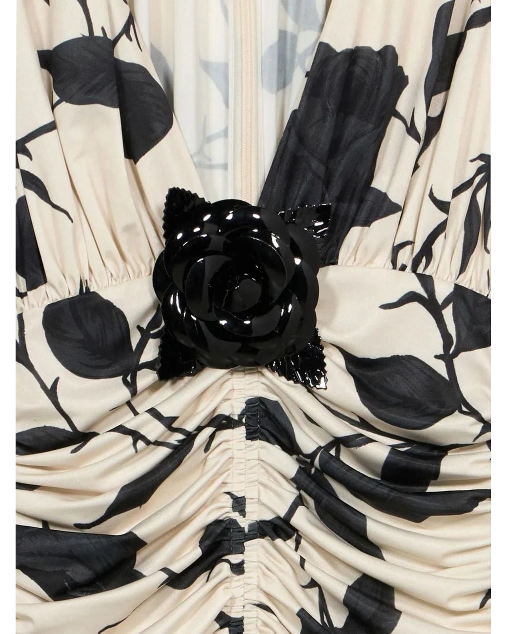 Blumarine White Floral-Print Ruched Blouse