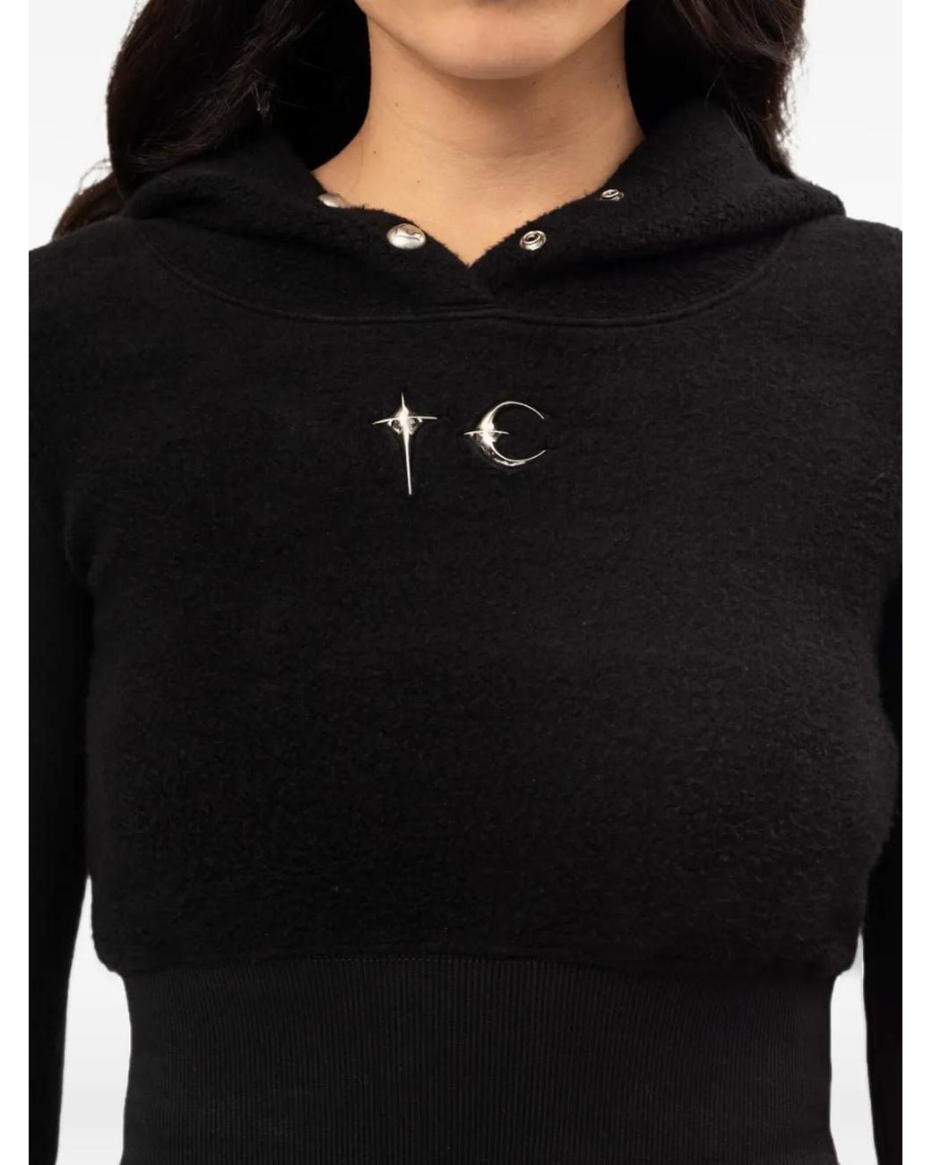 THUG CLUB Black Bonnie Logo-Plaque Cropped Hoodie